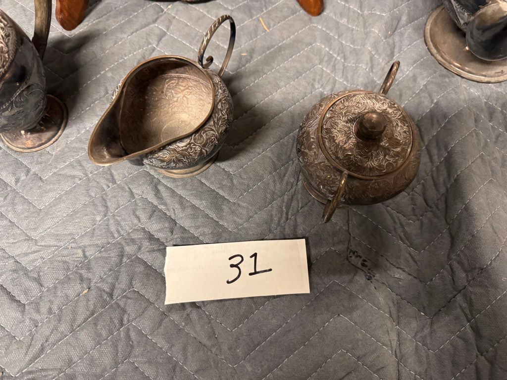Engraved Metal Tea Service Set with Tray - image 2 of 14
