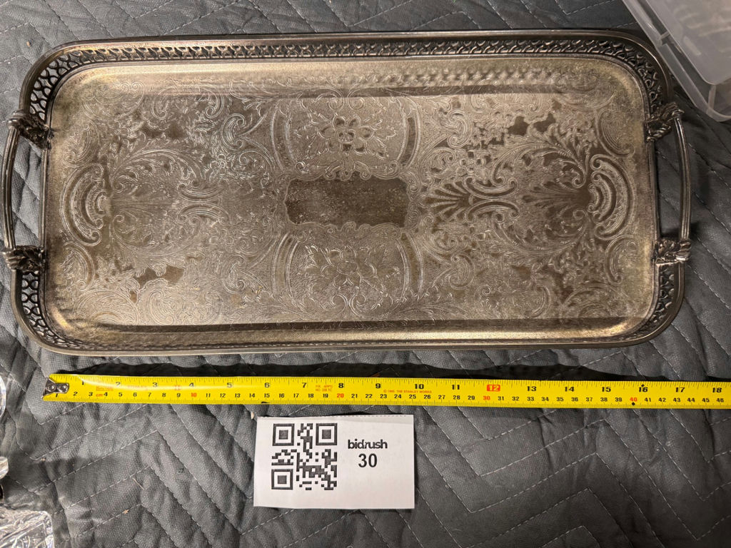 Rectangular embossed metal serving tray with handles - image 1 of 2