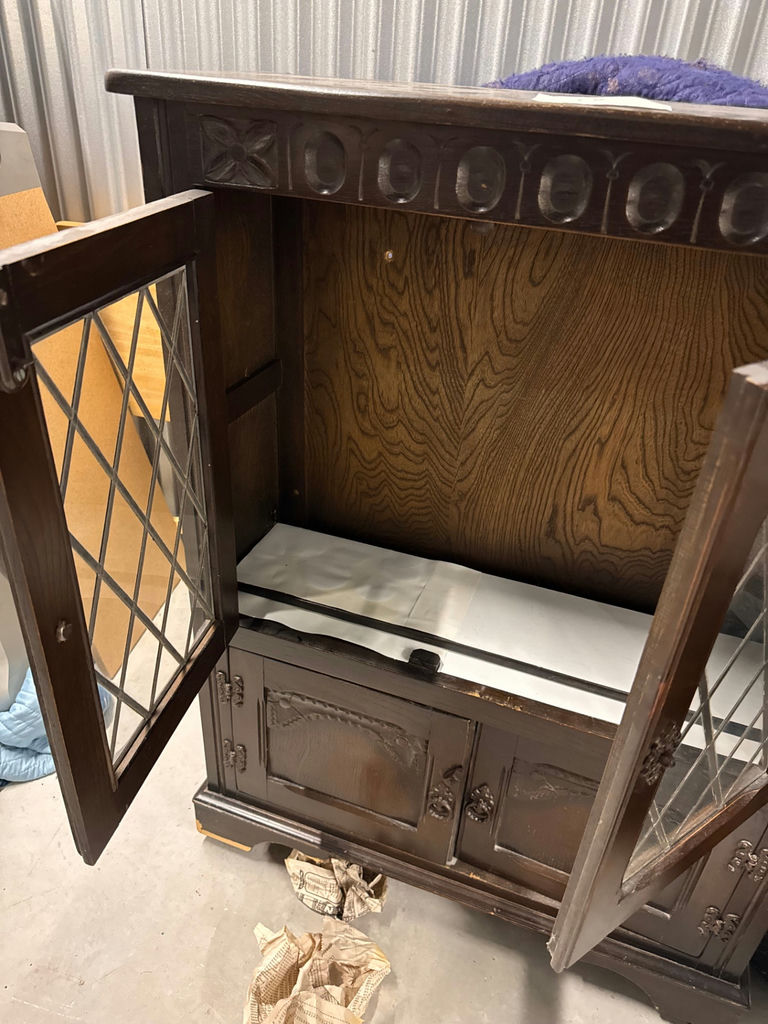 Dark wood cabinet with diamond-paned glass doors - image 3 of 5
