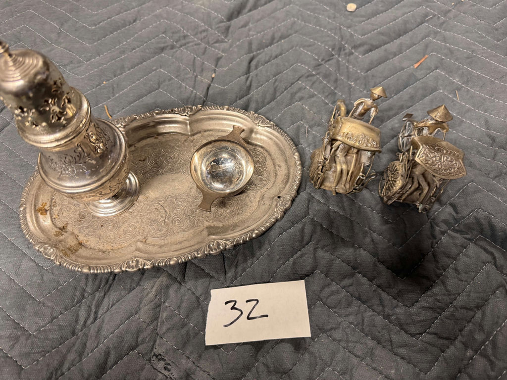 Decorative Metal Tray with Shaker and Two Rickshaw Figurines - image 1 of 9