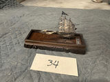 Sterling silver ship model on carved wooden base - thumbnail 2 of 3