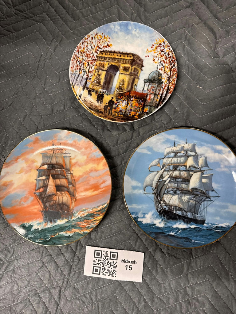 Three Decorative Collector Plates with Ship and Paris Scenes - image 1 of 5