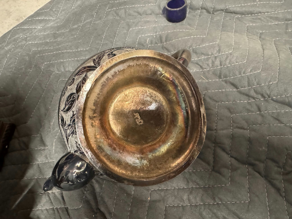 Engraved Metal Tea Service Set with Tray - image 11 of 14