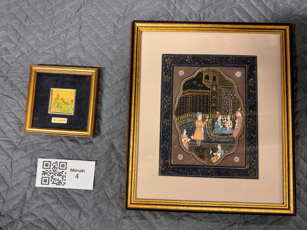 Two Framed Artworks: Persian Miniature Scene and Small Map Print - image 1 of 1