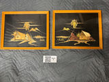 Pair of framed tropical landscape marquetry pictures - thumbnail 1 of 1