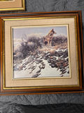 Three framed art prints: cottage scene, city street, and snowy wolf landscape - thumbnail 3 of 4
