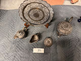 Engraved Metal Tea Service Set with Tray - thumbnail 1 of 14