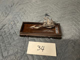 Sterling silver ship model on carved wooden base - thumbnail 1 of 3
