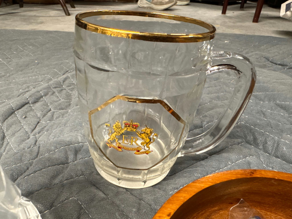 Crystal glassware set with vase and mug, plus wooden bowl with stones - image 2 of 5