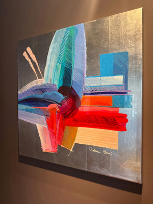 Original Calmen Sheri Abstract geometric painting on metal with bold color blocks - Image 1 of 5
