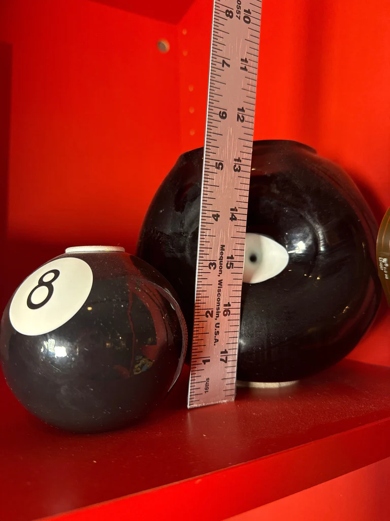 Black glass art vases with 8-ball and eye motifs - image 4 of 4