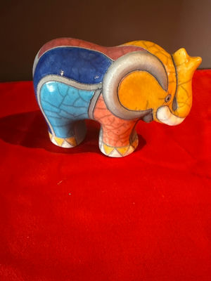 Colorful Elephant FigurineSouth African Raku  - Image 1 of 4