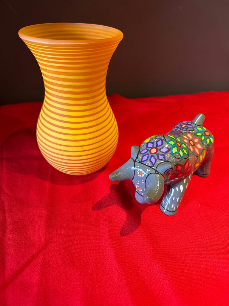 Boda Striped Glass Vase and Decorative Elephant Figurine - image 1 of 5