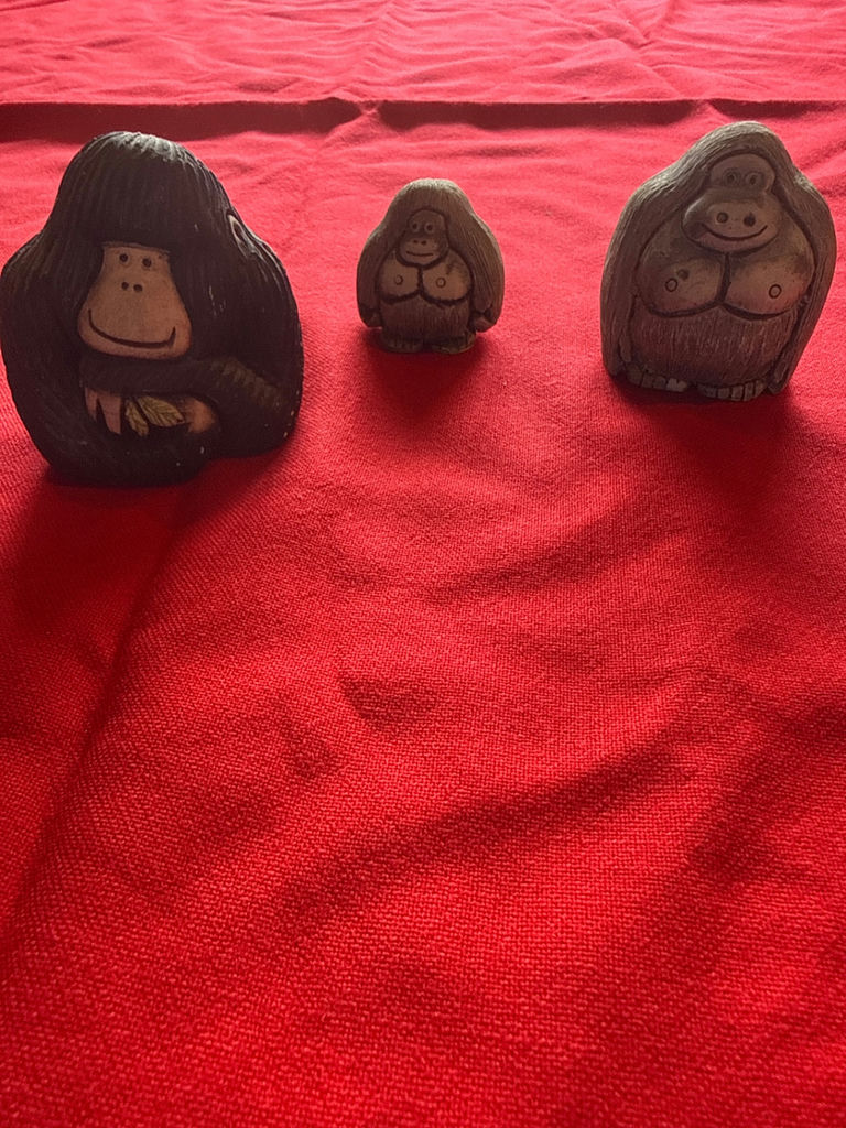 Signed Artesenia Riconada Three carved wooden gorilla figurines - image 1 of 4
