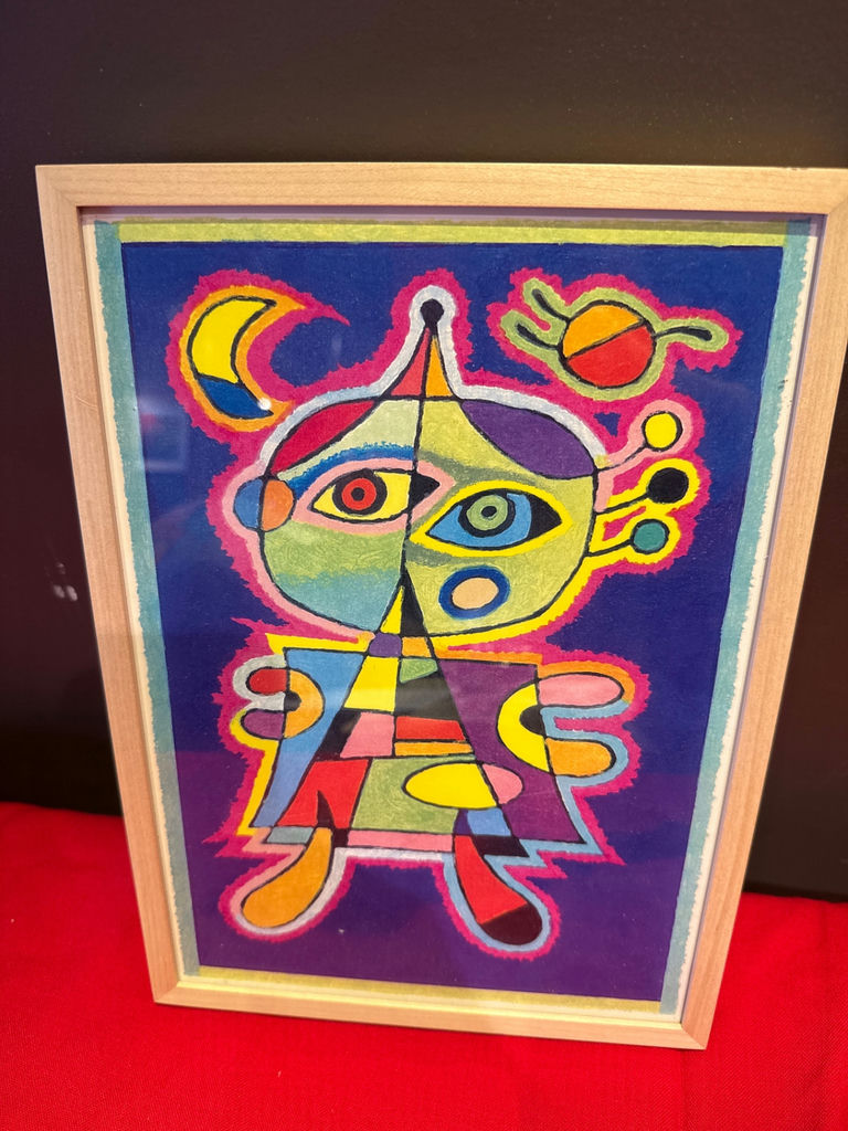 Framed colorful abstract art with back label - image 2 of 3