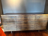 Slatted wood walnut cabinet with 3 drawers and 2 cabinet doors - thumbnail 1 of 3
