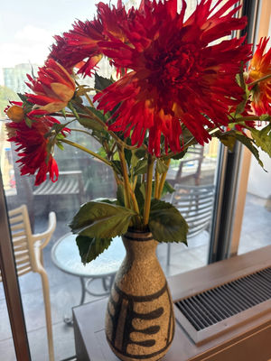 Lapid Israel - Decorative Ceramic Vase with Artificial Red Flowers - Image 1 of 2