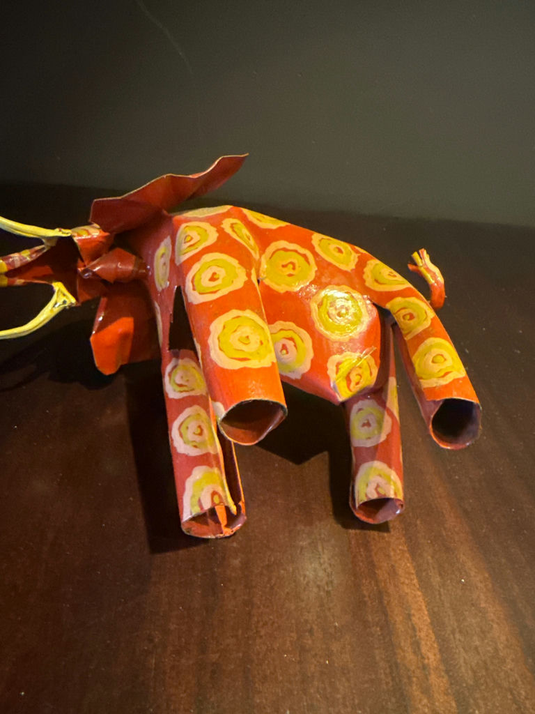Hand carved animal figurines: painted elephant and carved lion - image 4 of 7