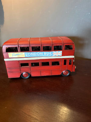 Red tin double-decker London bus toy - Image 1 of 2