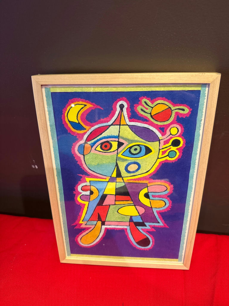 Framed colorful abstract art with back label - image 1 of 3