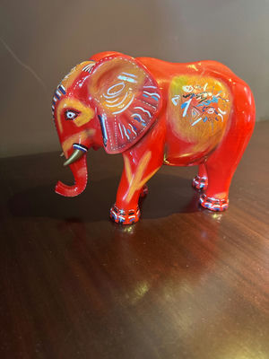 Art in the City Hand-Painted Red Elephant Figurine - Image 1 of 5