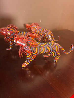 Three Colorful Lion Figurines - Image 1 of 5