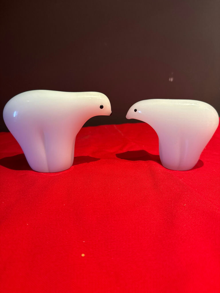 Pair of white art glass polar bear bear-shaped figurines - image 1 of 5