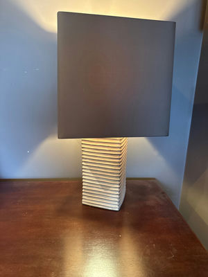 Ribbed-Column Table Lamp with Square Shade - Image 1 of 3