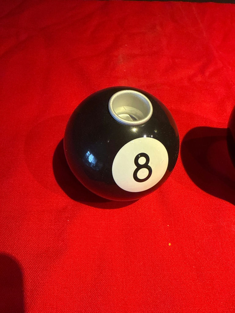 Black glass art vases with 8-ball and eye motifs - image 2 of 4