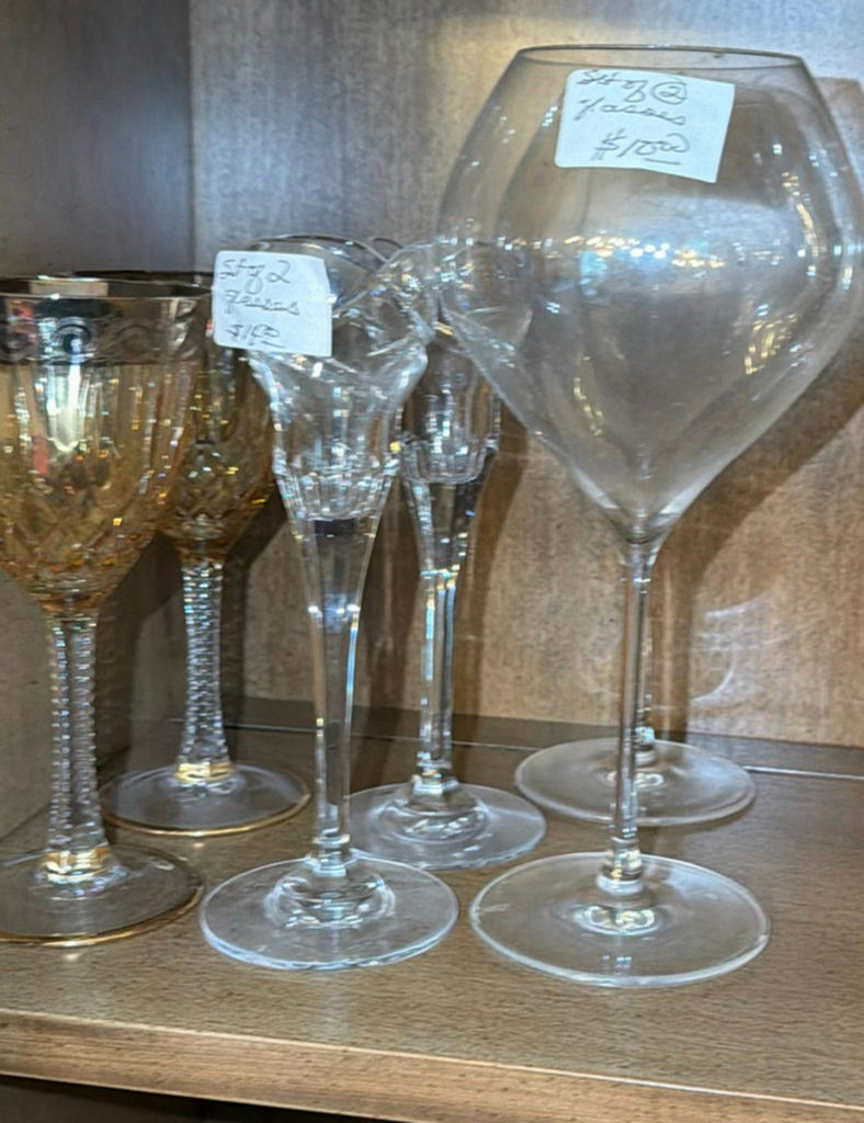 Assorted glassware: champagne flutes, wine glasses, goblets, and a crystal pitcher - image 4 of 8