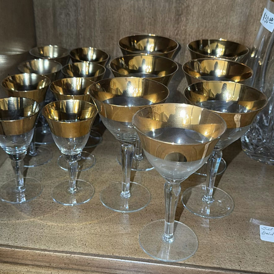Assorted glassware: champagne flutes, wine glasses, goblets, and a crystal pitcher - image 6 of 8