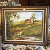 Ornate gilt metal candlesticks and framed pastoral landscape painting - thumbnail 5 of 7