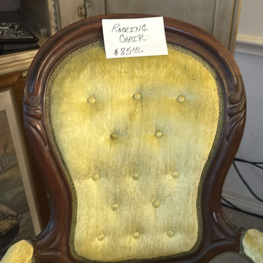 Vintage Yellow Velvet Upholstered Rocking Chair - image 3 of 4