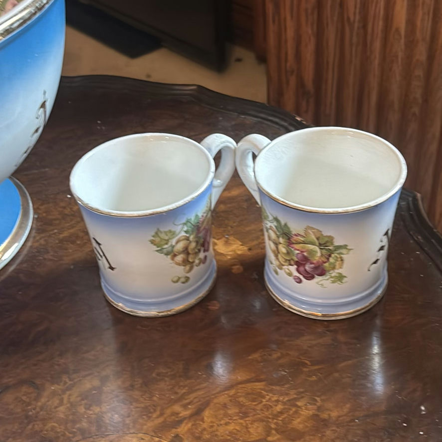 Grapevine-pattern porcelain punch bowl with matching mugs - image 4 of 4