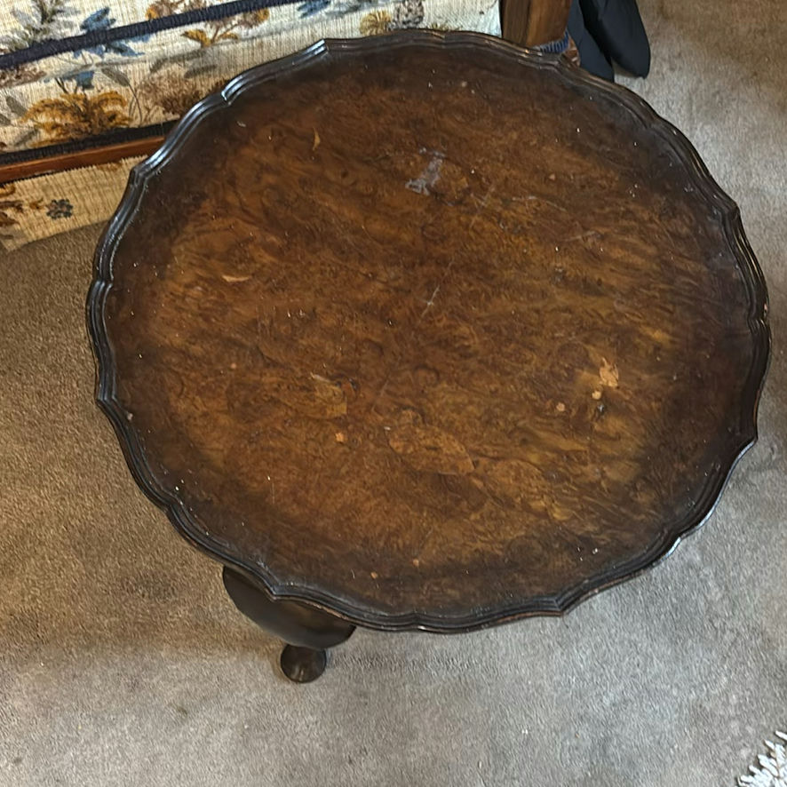 Round Burl Wood Table on Three-Leg Pedestal - image 1 of 3