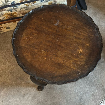 Round Burl Wood Table on Three-Leg Pedestal - Image 1 of 3