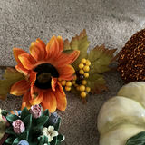 Autumn-themed decorative pumpkins, floral arrangements, bunny ornament, and table lamp - thumbnail 3 of 7
