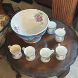 Grapevine-pattern porcelain punch bowl with matching mugs - thumbnail 1 of 4