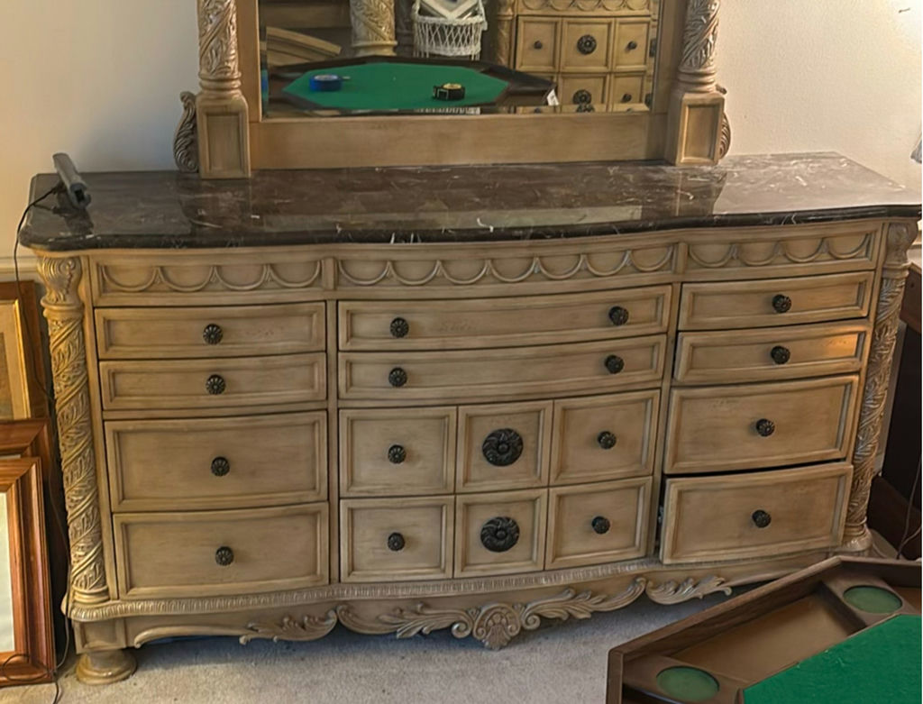 Ornate carved dresser with mirror - image 4 of 8