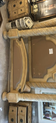 Ornate four-poster bed frame with carved posts - Image 1 of 5