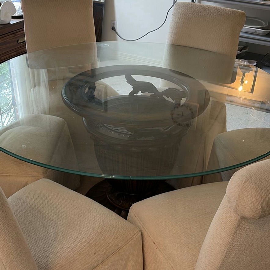 Round Glass-Top Dining Table with Slipcovered Chairs - image 2 of 7
