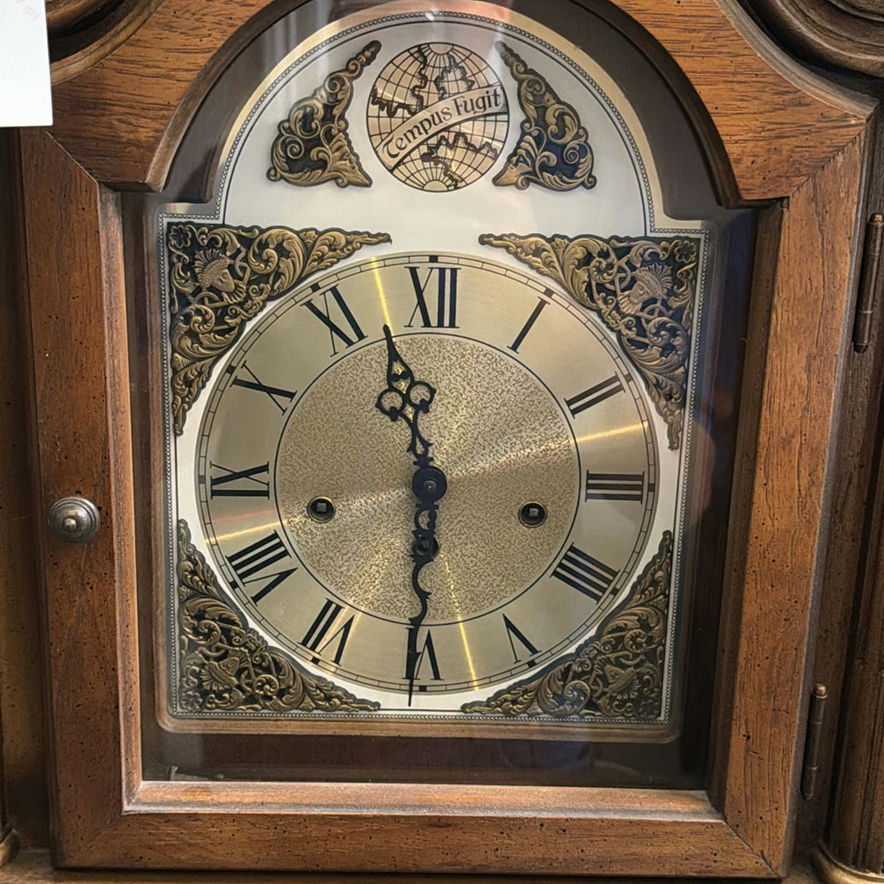 Grandfather clock with display cabinet, crackle-glazed eggs, and porcelain carriage - image 4 of 10