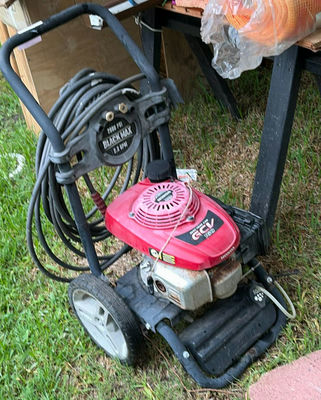 Red Black Max pressure washer with Honda engine and two red gasoline cans - Image 1 of 6