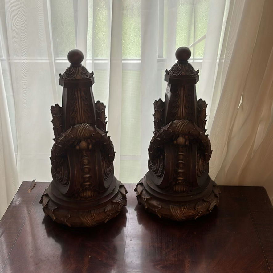 Pair of carved wooden lamp bases - image 1 of 4