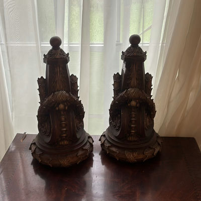 Pair of carved wooden lamp bases - Image 1 of 4