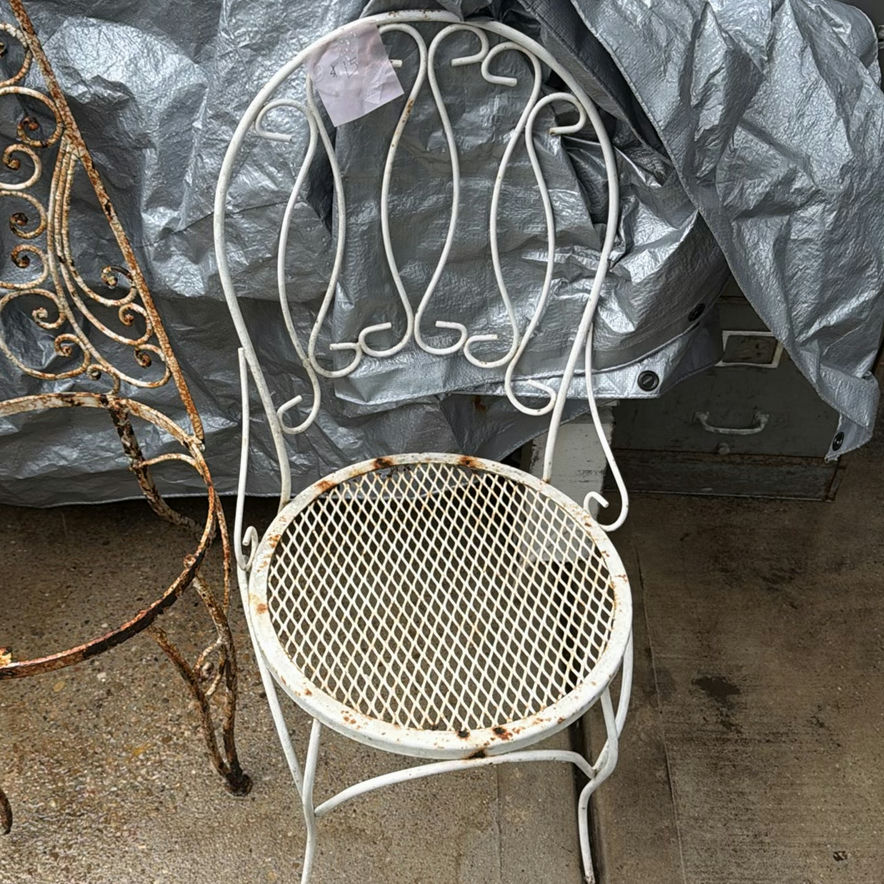 Outdoor metal chairs and decorative iron plant stand - image 2 of 6
