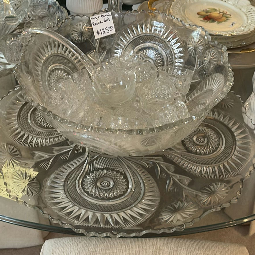 Crystal Punch Bowl Set with Matching Glassware and Serving Tray - image 4 of 6
