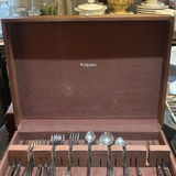 Ornate silverware set in a two-tier wooden storage case - thumbnail 3 of 5