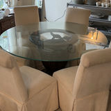 Round Glass-Top Dining Table with Slipcovered Chairs - thumbnail 3 of 7