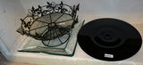 Black wire fruit basket with butterfly motif and round black glass plate - thumbnail 1 of 4